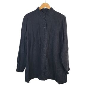 Flax Black 100% Linen Top Button Front Women's Size Medium